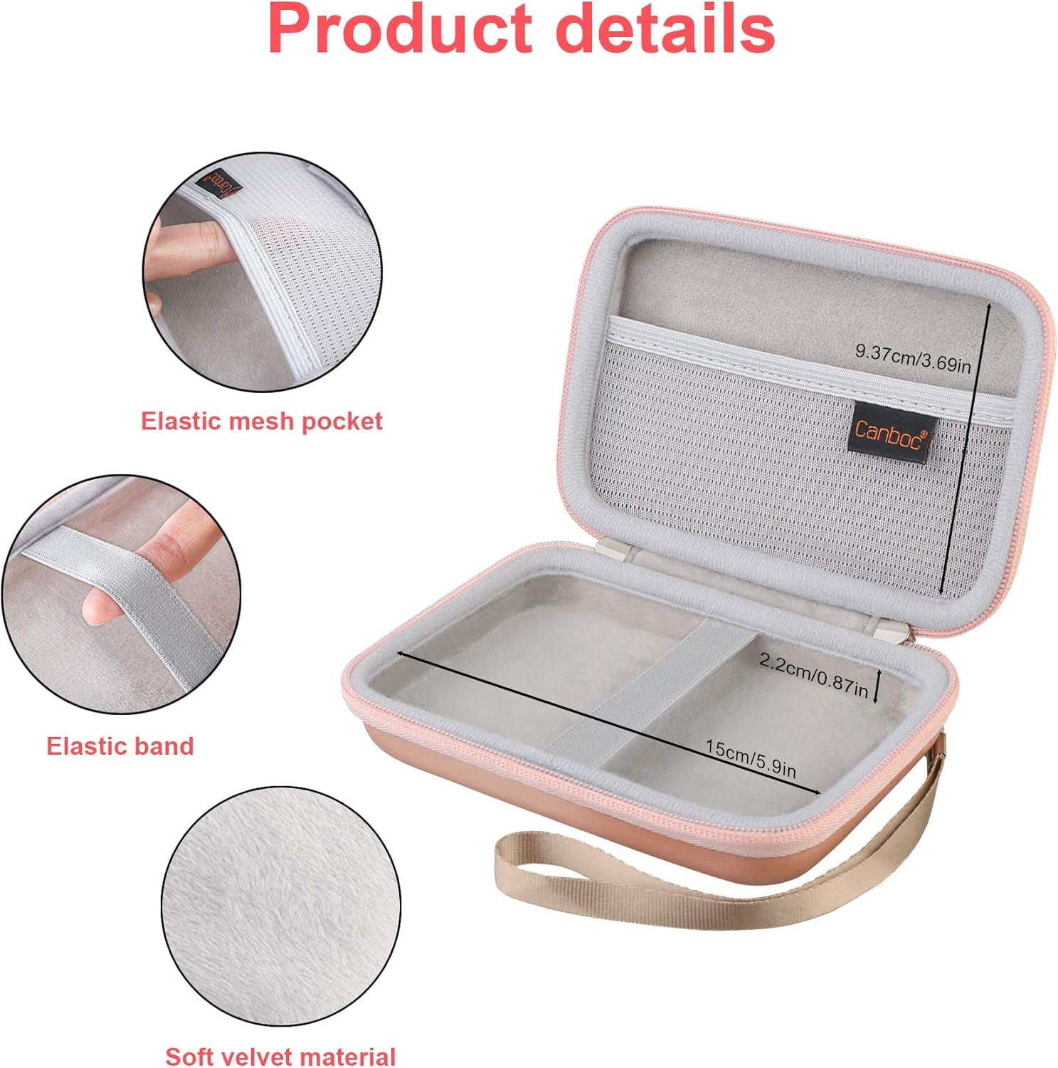 Carrying Case for Macbook Air Pro Charger Magsafe/Magsafe 2 Power Adapter, Iphone 12/12 Pro Magsafe Charger, USB C Hub, Type C Hub, USB Multiport Adapter, Hard EVA Shockproof Bag, Rose Gold