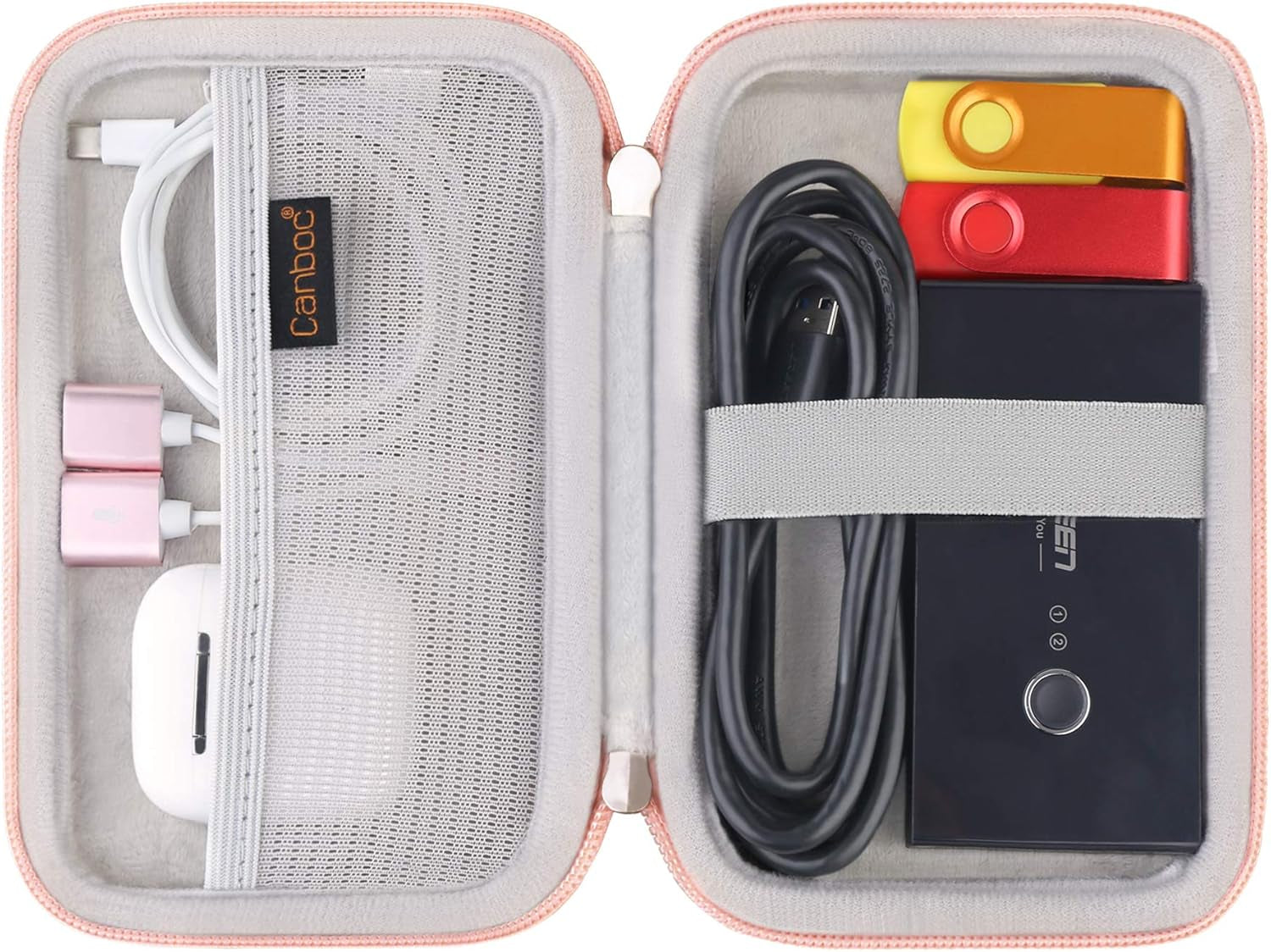 Carrying Case for Macbook Air Pro Charger Magsafe/Magsafe 2 Power Adapter, Iphone 12/12 Pro Magsafe Charger, USB C Hub, Type C Hub, USB Multiport Adapter, Hard EVA Shockproof Bag, Rose Gold