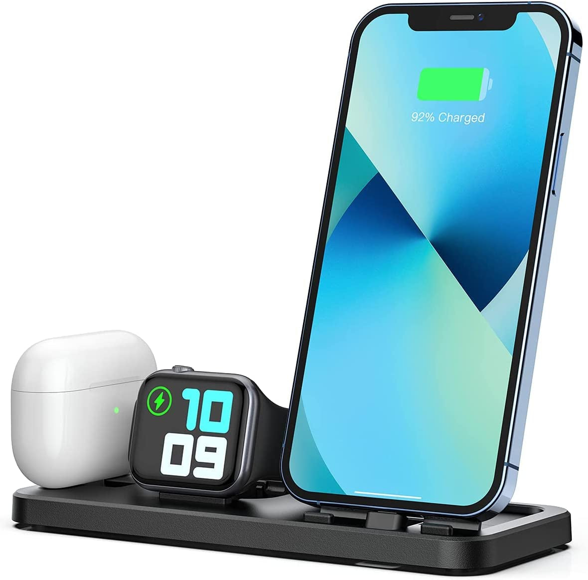 Portable 3 in 1 Charging Station for Apple Devices Foldable Charger Station for Apple Watch 7/6/SE/5/4/3/2/1 Charger Stand, Charging Station for Iphone Airpods Pro3/2/1 Charging Stand Black